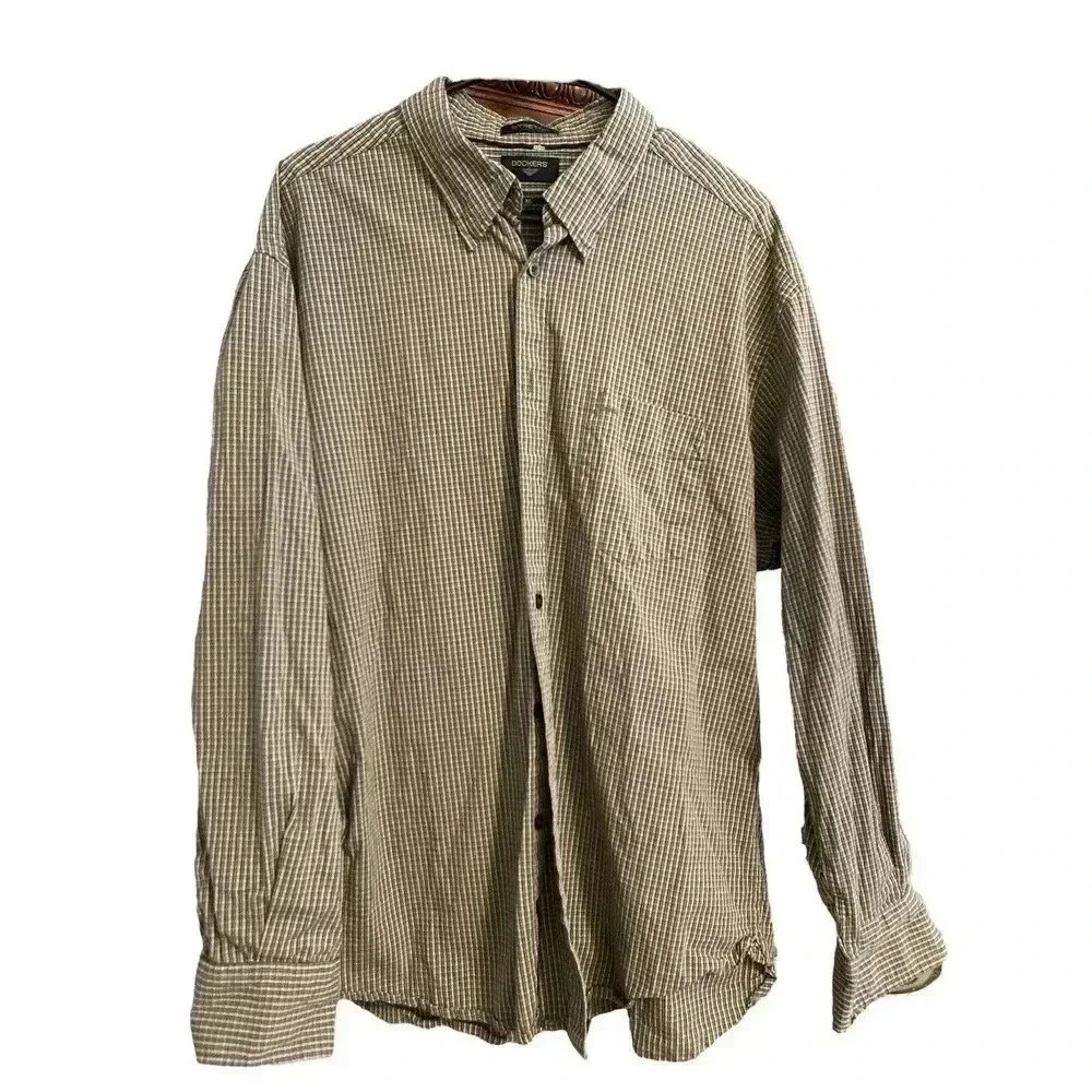 Dockers Button Front Long Sleeve Shirt Mens Size XL with Gray Stripes